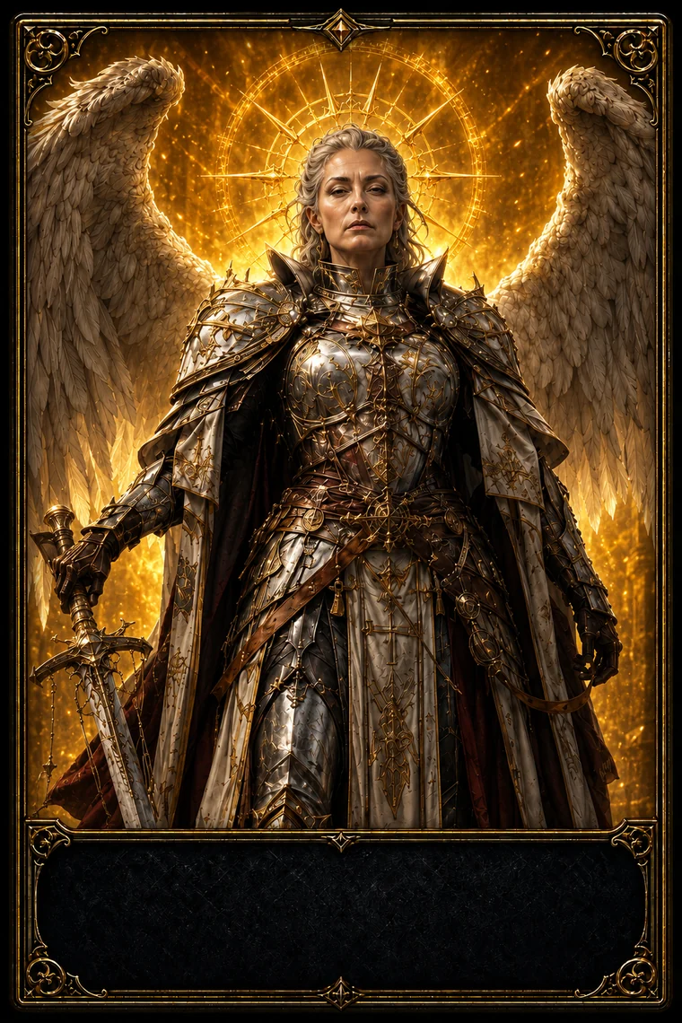 Zélia, winged, in red and gold.